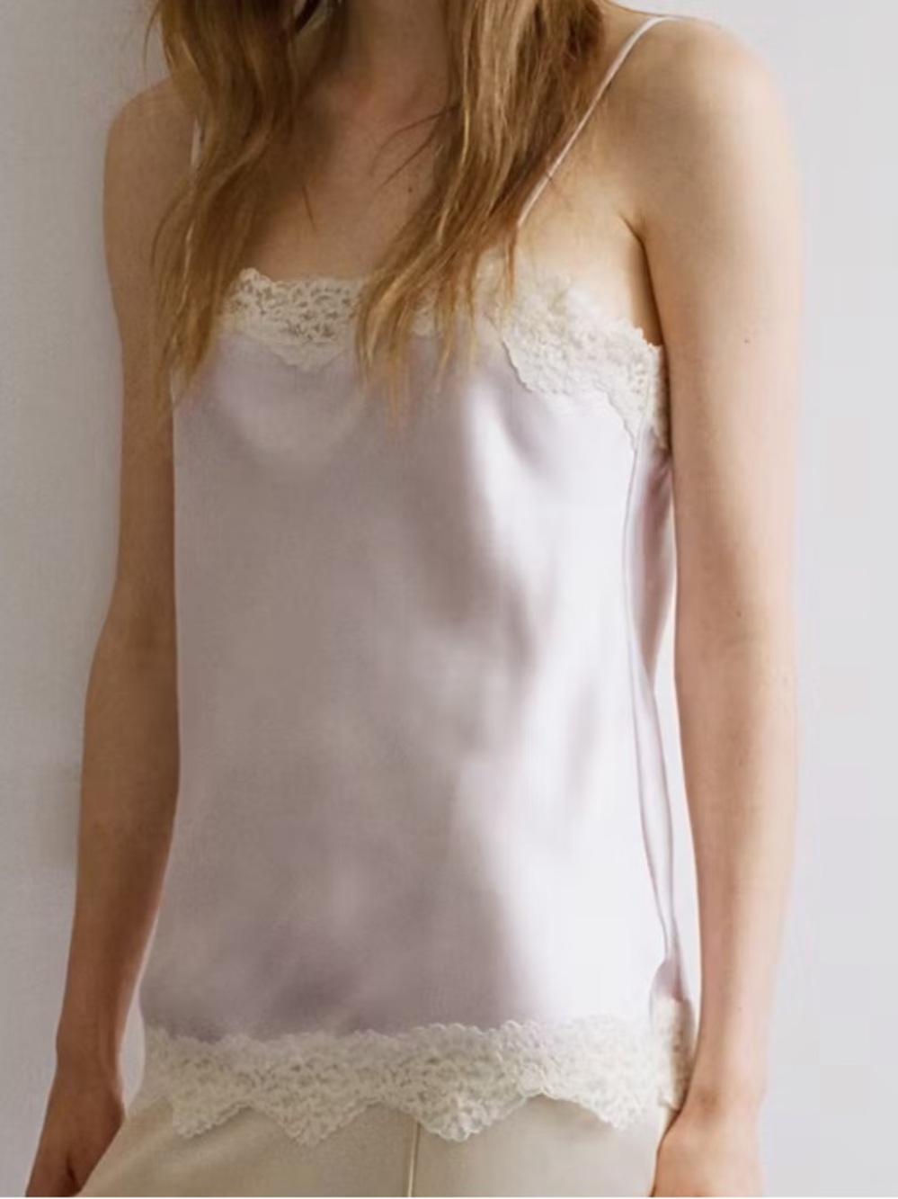 Mango Lavender Satin Chemise with Cream Lace Trim LACE DETAIL SATIN TOP 1367